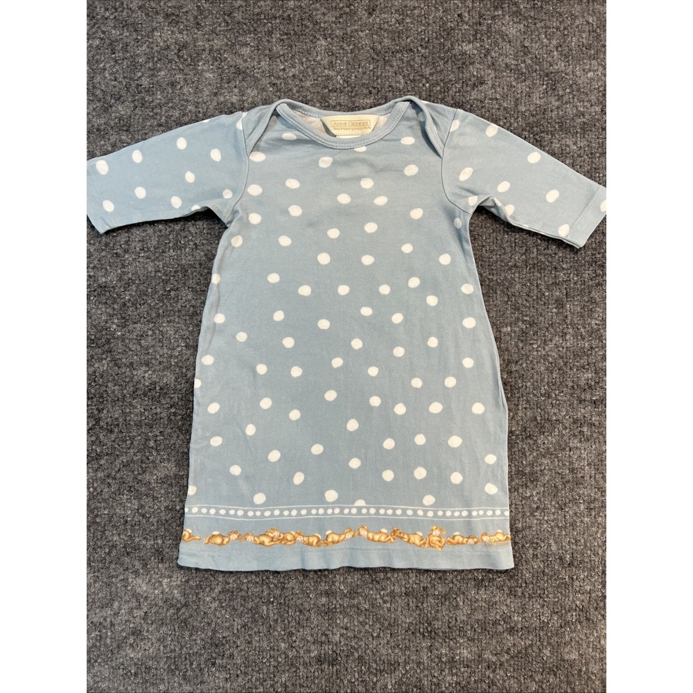 Vintage Anne Geddes Nurseryroom Baby Gown - Sky Blue Polka Dot, Size 0-3 Months